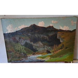 Mountain Landscape "the Gorges De La Frau" (pyrenees) By Léon Baratte 