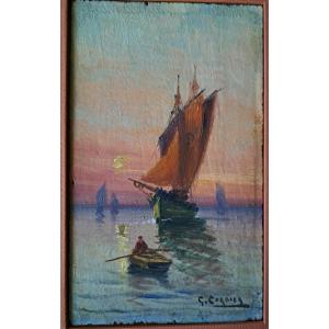Marine By Gaston Cordier Oil On Wood
