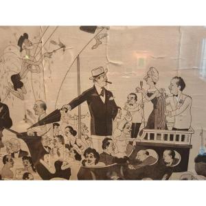 Engraving By Jp. Godreuil "everyone In The Bath At Deauville"