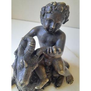 Bronze Bacchus Child Seated On A Goat