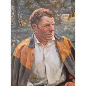 Soviet Painting Portrait Of A Russian Worker