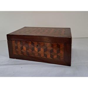 Directoire Jewelry Box In "cube" Marquetry