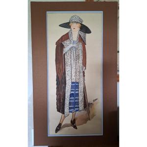 Large Art Deco Fashion Drawing