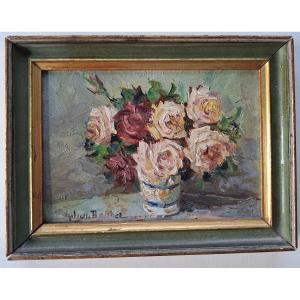 Small Painting Of Roses Oil On Wood 