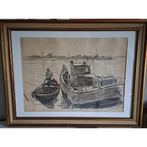 Drawing Of Boats By Igor Stakhanov, Ukrainian Artist Of The Soviet Period