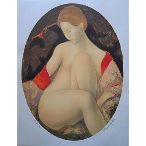 Lithograph Alain Bonnefoy Female Nude