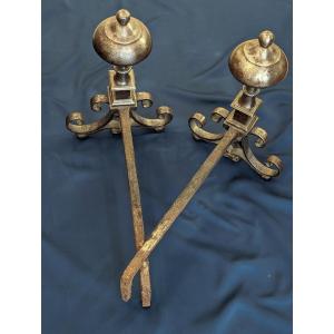 Louis XIV Period Wrought Iron Andirons