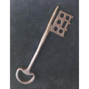 Very Large And Rare Wrought Iron Romanic Key