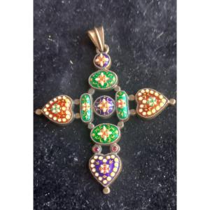 Gilt Silver Cross With Bresse Enamels