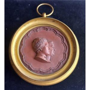 Terracota Double Portrait By Jean-baptiste Nini Terracotta Medallion: Double Portrait