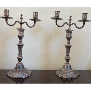 Pair Of 18th Century Silver Double Candlesticks