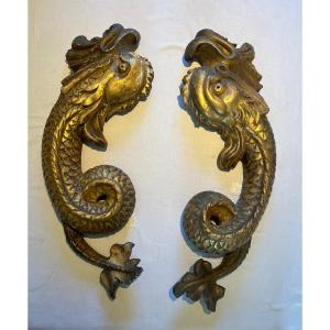 Pair Of Gilded Wooden Dolphins