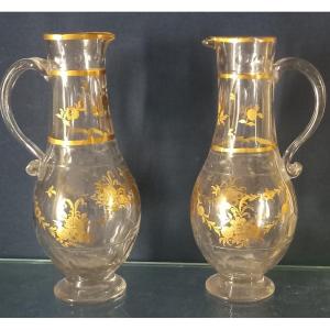 Pair Of 18th Century Pouring Flasks , Decorated With Gold.