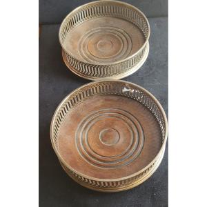 Pair Of Silver-plated Metal Carafe Coasters