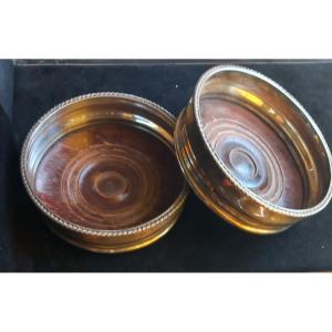 Pair Of Silver Plated  English Wine Coasters
