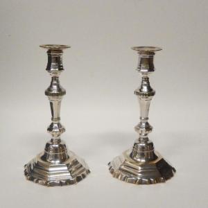 Louis XV Period Silvered Bronze Candlesticks