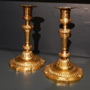 Gilt Bronze Candlesticks -hallmark Crowned C 