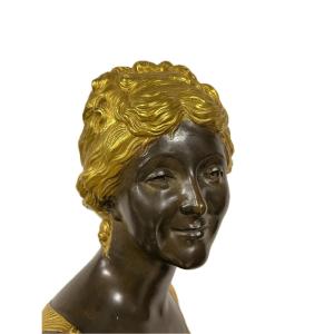 Bust Of An Elegant Woman In Gilt Bronze And Brown Patina By Joseph-charles Marin 1759-1834