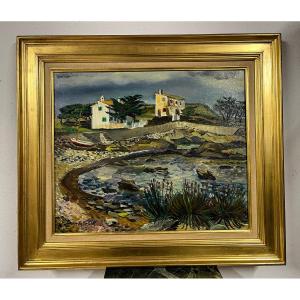 Oil On Canvas "small Cove At Cadaqués" By Maurice Boitel 1919 - 2007