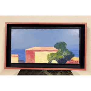 Oil On Canvas "the Yellow House" By Roger Muhl 1929-2008