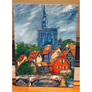 Bernard Gassmann: Oil On Canvas. Strasbourg Cathedral