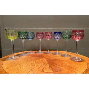 8 Saint Louis Crystal White Wine Glasses, Riesling Pattern