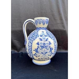 Gien Earthenware Pitcher With Rouen Decoration, 1871
