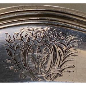 Oval Dish, Silver, Contour Nets, Coat Of Arms, Paris, XVIIIth