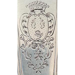 Stew Spoon, Serving, Silver, Shell Fillets, Coat Of Arms, Douai, 1753