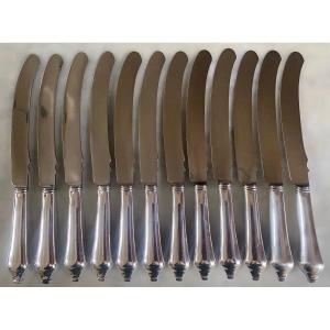 Set Of 12 Large Knives, Silver, Louis XIV Style