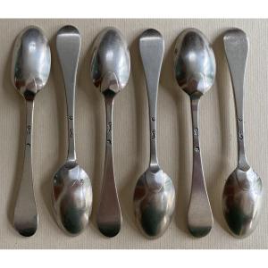 Sainte Foy, Series, 6 Small Spoons, Silver, Bordeaux, 18th Century