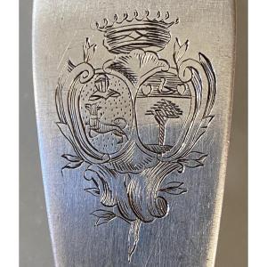 Auch, Stew Spoon, Silver, Single-plated, Coat Of Arms, Bayonne, 18th Century