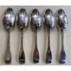 Besançon, Small Spoons, Tea Spoons, Silver, Shell Fillets, Dole 1760