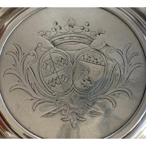 Powder Box, Plated Metal, Silver, Coat Of Arms