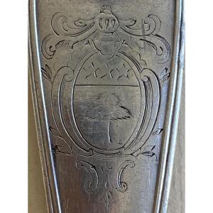 Silver Serving Spoon, With Shell Motifs And Coat Of Arms, Paris, 1767