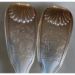Nicolas Gonthier, Set Of 6 Place Settings, Serving Spoon, Silver, Coat Of Arms