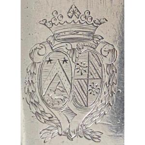 Stew Spoon, Shell Fillets, Silver, Coat Of Arms, Paris, XVIIIth