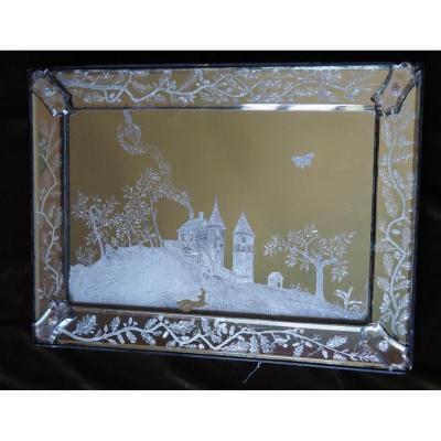 Mirror Engraved With A Landscape