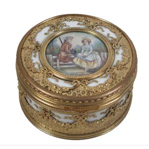 Porcelain And Pomponne Jewelry Box, Late 19th Century