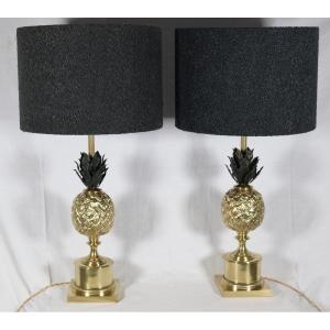 Pair Of Gilt Bronze Pineapple Lamps From The 70s 