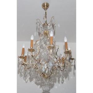 Bronze And Crystal Cage Chandelier Louis XV Style Late 19th Century 