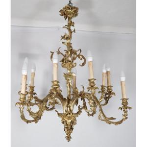 19th Century Gilded Bronze Rocaille Chandelier