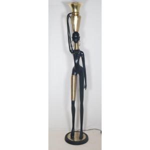Bronze Floor Lamp "giraffe Woman" Attributed To Karl Haguenauer 1970s 