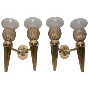 Pair Of Murano Glass Wall Lights By Maison Seguso, 1940s