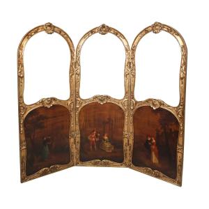 Louis XV Style Gilded Wooden Screen, Late 19th Century 