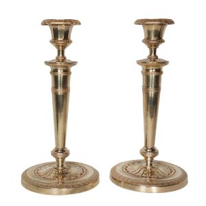  Pair Of Gilt Bronze Candlesticks From The Empire Period