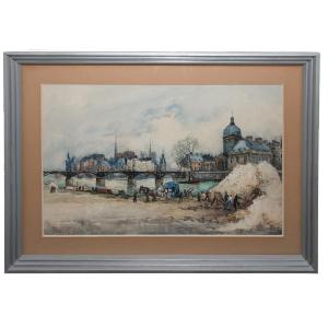 The Pont Des Arts - Paris. Watercolor. Signed Frank Will And Dated 1929.
