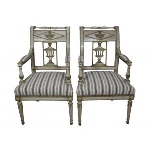  Pair Of Lacquered Wood Armchairs From The Directoire Period, Late 18th Century