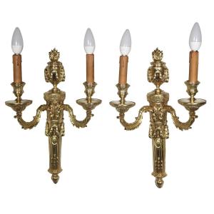 Pair Of Louis XVI Period Gilt Bronze Wall Sconces  