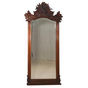 Large Louis XV Style Mirror In Linden Wood, Late 19th Century